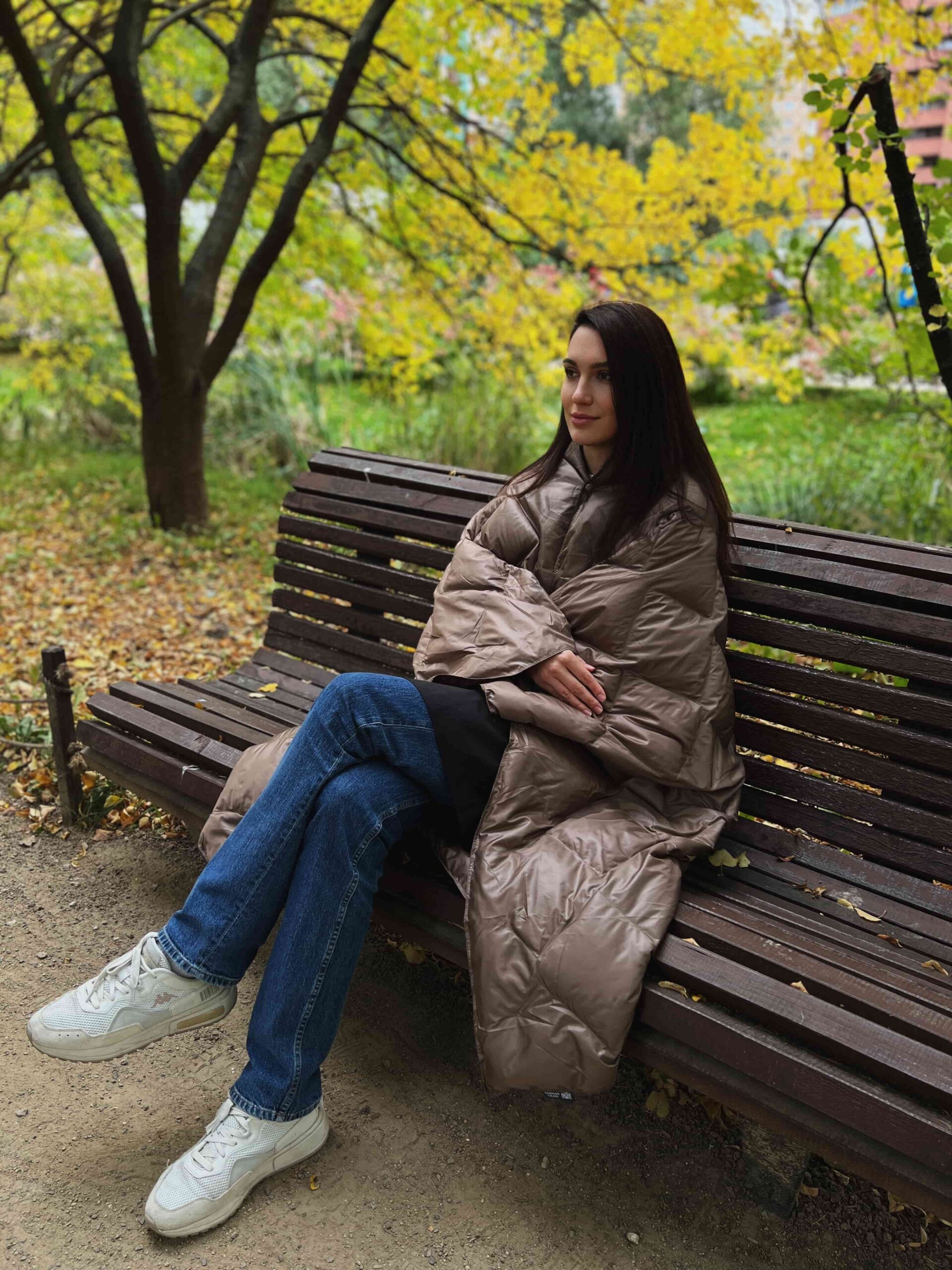 Дорожный плед-пончо пуховый travel cape plaid grass dark blue 130х170 281317 Дорожный плед-пончо пуховый Travel Cape Plaid Grass BEIGE 130х170 — изображение 1