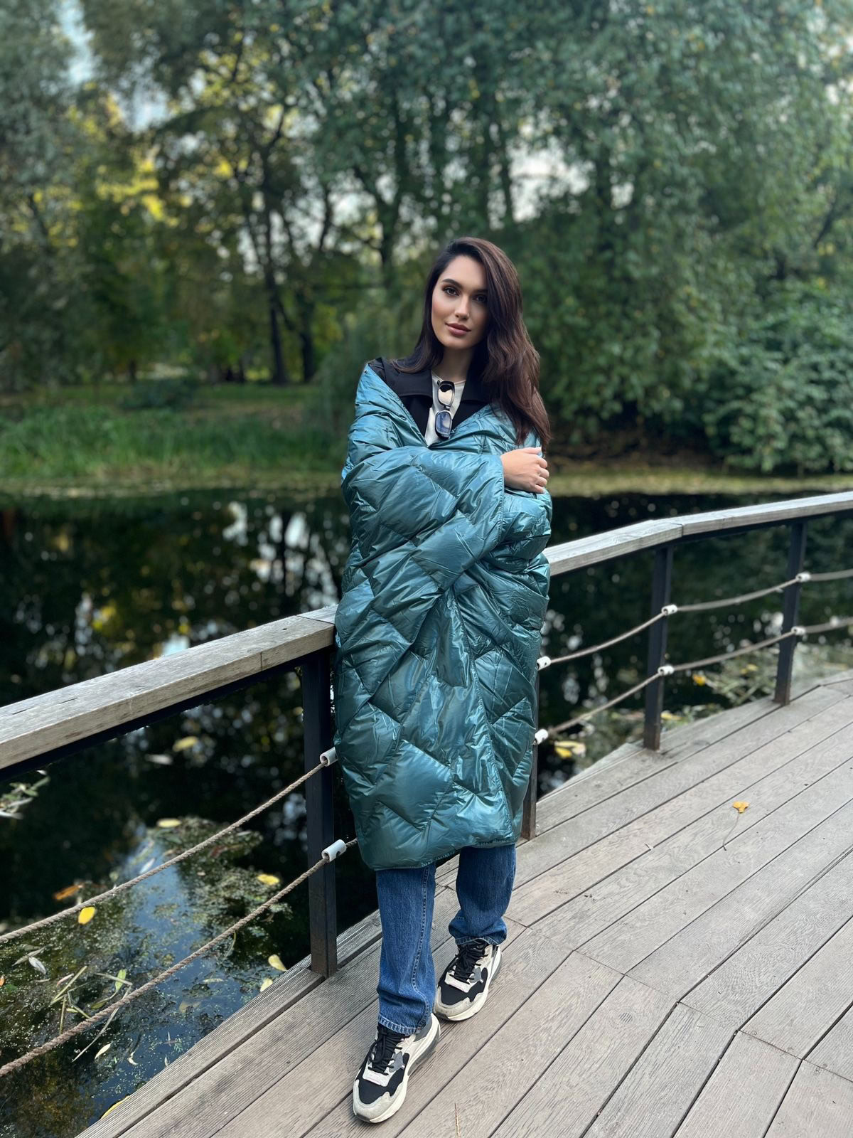 Дорожный плед-пончо пуховый travel cape plaid grass aqua 130х170 221317 Дорожный плед-пончо пуховый Travel Cape Plaid Grass Aqua 130х170 - Image 1